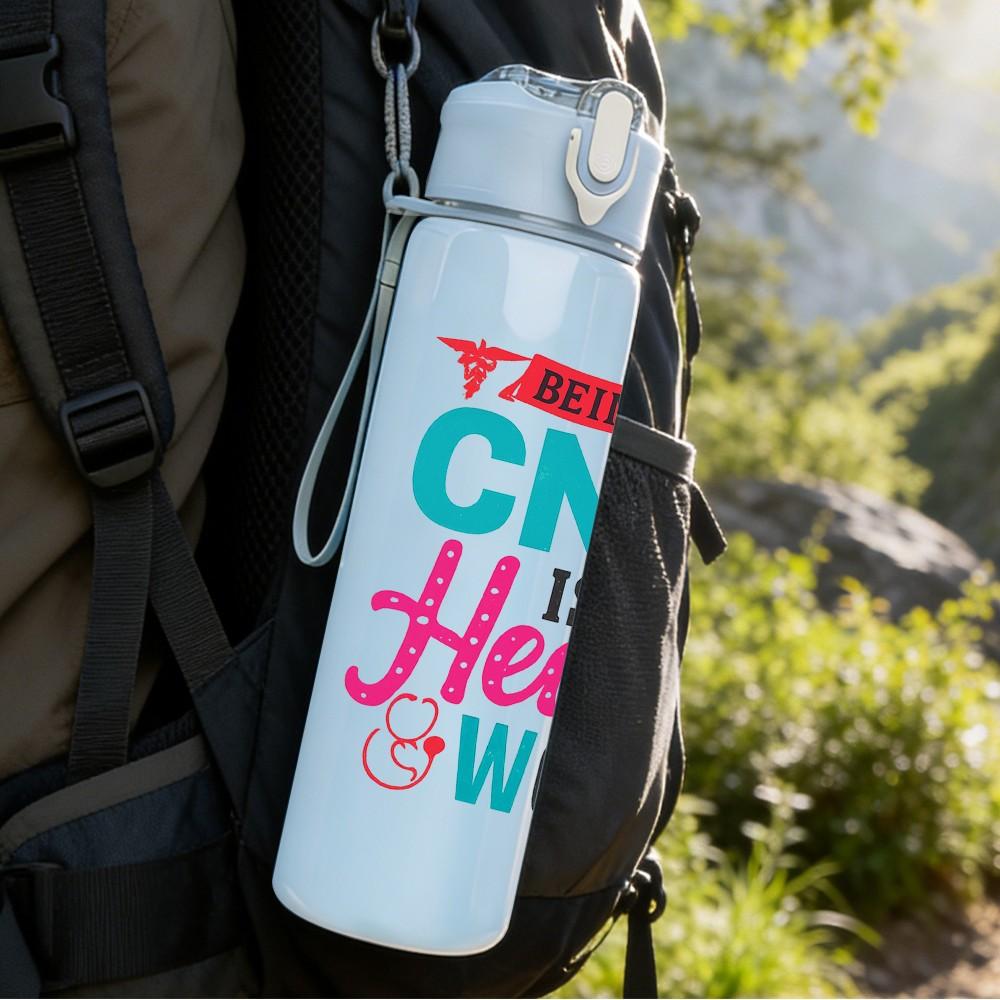 1PC CNA Heart Work Color Letter 750ml Color Plastic Sports Water Bottle Leakproof Flip Straw Lid Suitable for Sports Office Home Use