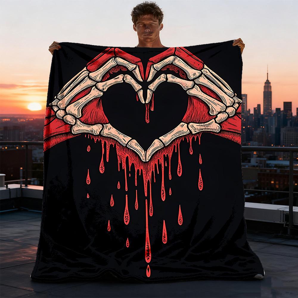 1pc Skeletal Heart Outdoor Flannel Blanket Soft All Season Polyester Throw , Perfect for Picnics & Travel , Picnic Accessory