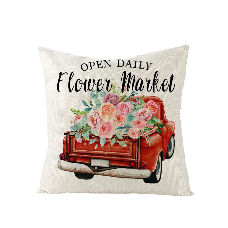 Flower Truck Pillowcase Nordic Linen Printed Sofa Pillowcase Living Room Bedroom Bedside Cushion Cover