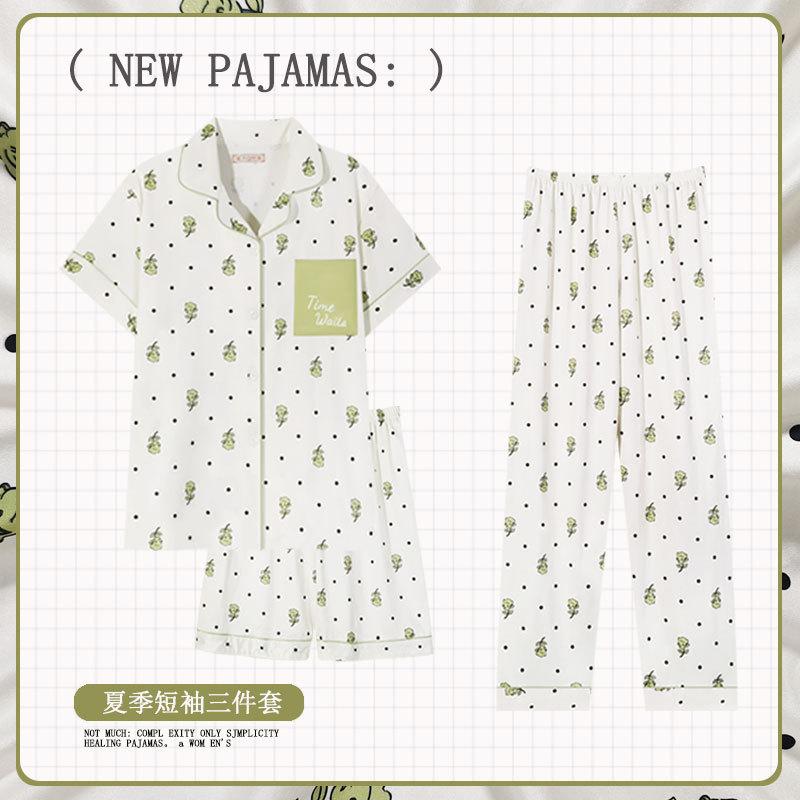Soft Waxy Rabbit Pajamas Women's Japanese Milk Gentle and Cute Cartoon Girly Casual Short-sleeved Loungewear Three-piece Set