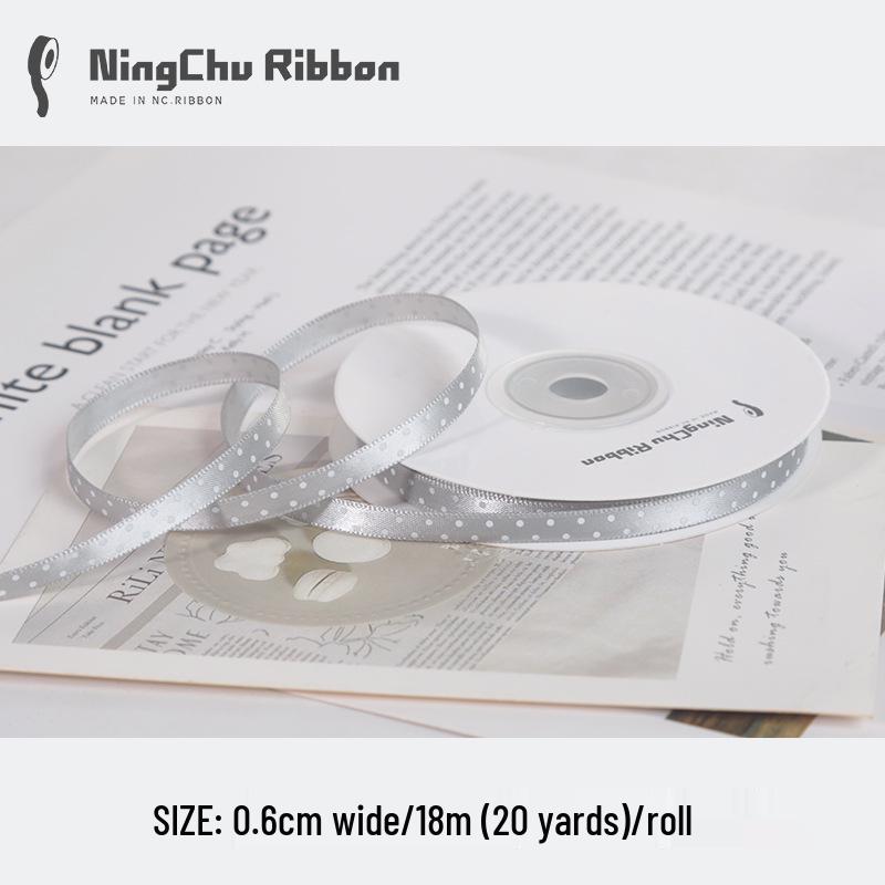 0.6cm Polka Dot Satin Ribbon for Gift Wrapping and DIY Crafts with Flower Bouquet Design