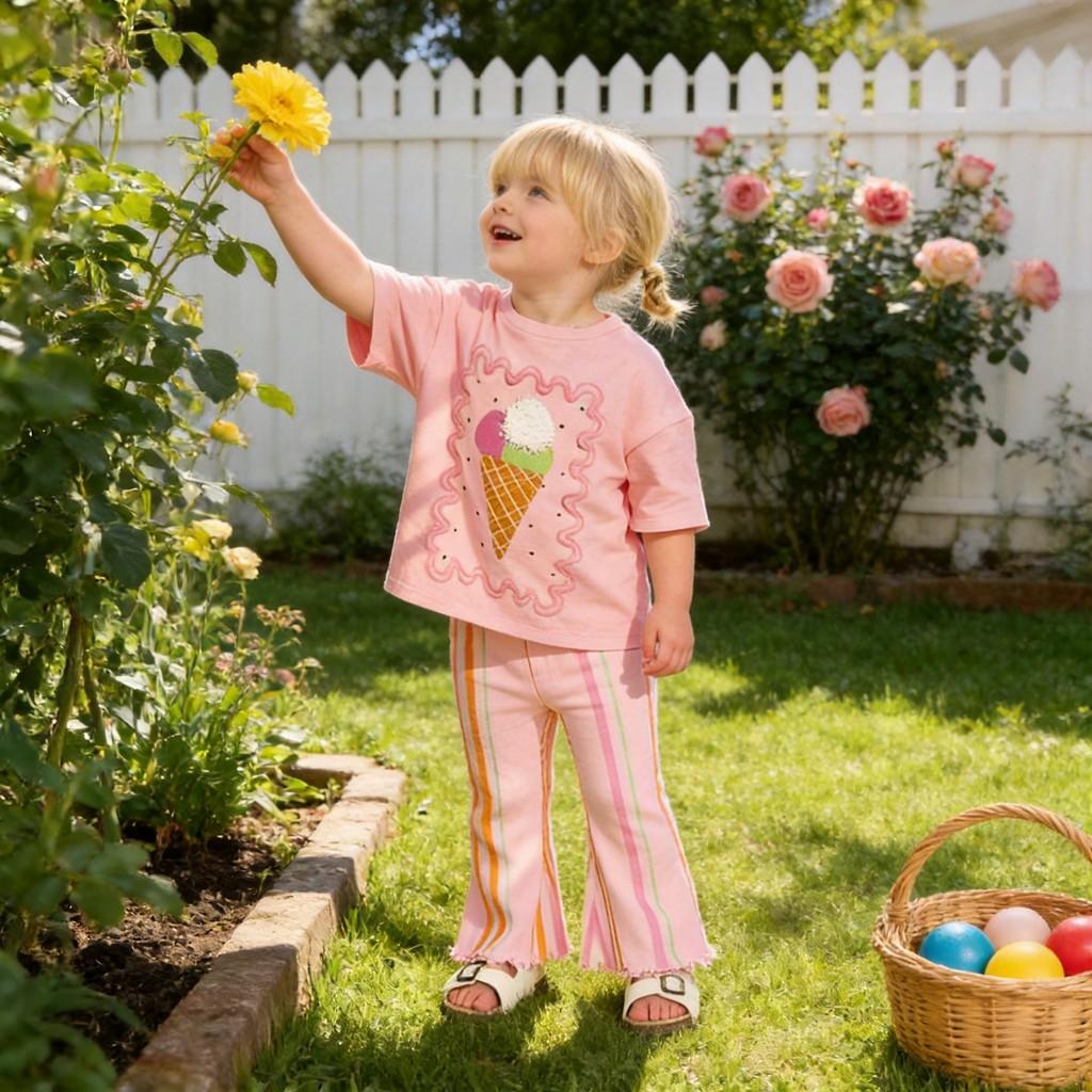 Girl Summer Cotton T Shirt And Shorts Set With Elastic Waist For Casual Wear