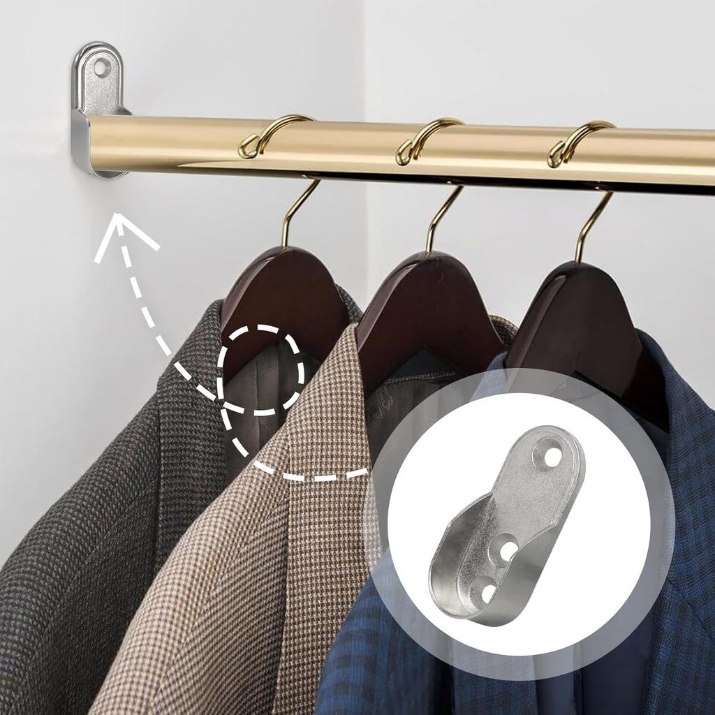 12Pcs Zinc Alloy Oval Closet Rod End Supports | 3-Hole Wardrobe Rod Brackets Fit 15×30mm Rods with Screws