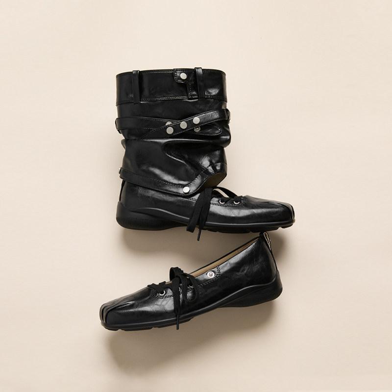 Retro Belt Buckle Bag Head Hollow Cool Boots Summer Removable Two Wear Flat Ballet Stack Boots