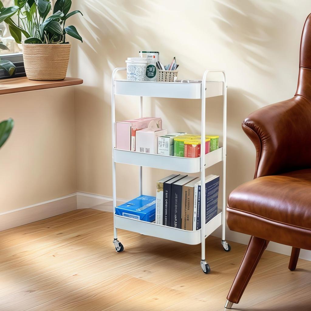 Ufriandz Rolling Kitchen Storage Cart Stylish Steel Mesh Easy Assembly 3-Tier - Design, Panel,