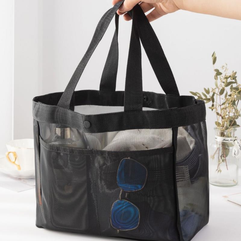 Large Capacity Mesh Beach Bag, Travel, Swimming, Fitness, Grooming Bag, Breathable Storage Bag, Nylon Mesh Tote Bag