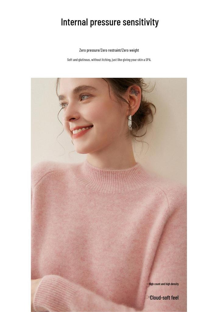 Women's 100% Pure Cashmere Sweater - Autumn/Winter Thick Half-High Collar Knit Base Layer, Loose Slimming Short Style