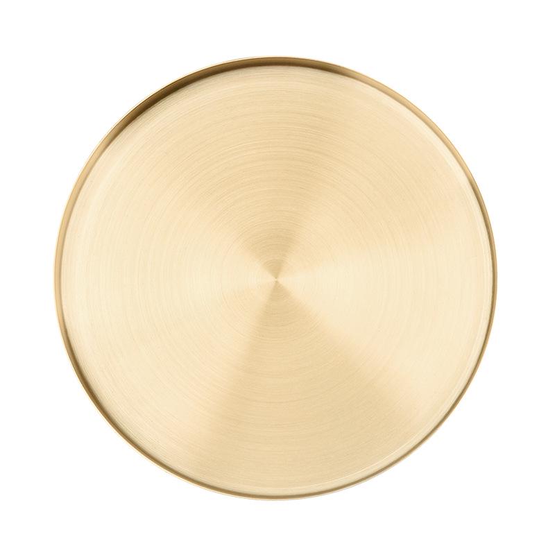Luxury Gold Stainless Steel Round Tray for Cosmetics, Storage, and Desserts
