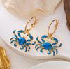 Summer Vacation Style Funny Crab Shaped Dangle Earrings for Women Metal Hoop Hairy Crab Earring Holiday Jewelry Gift