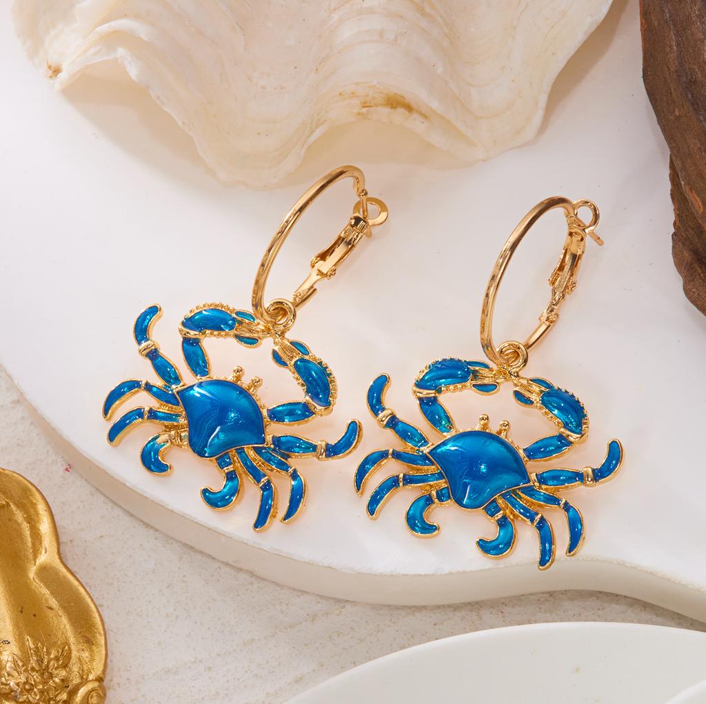 Summer Vacation Style Funny Crab Shaped Dangle Earrings for Women Metal Hoop Hairy Crab Earring Holiday Jewelry Gift