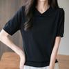 Navava Simple Solid Thin Collar Short Sleeve Knit Tee Nk3028