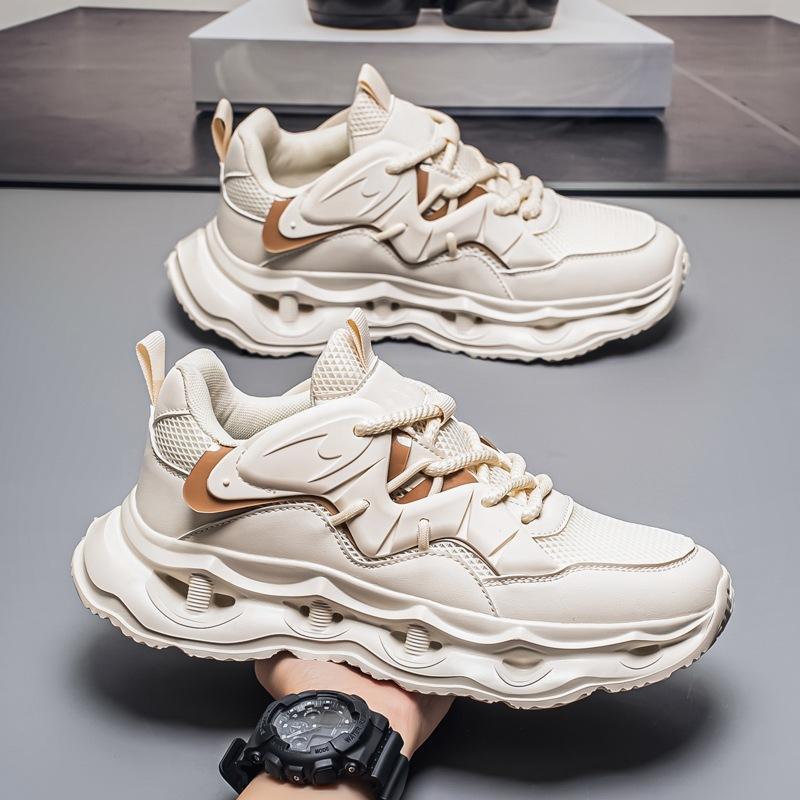 

Мужские новые спортивные кроссовки на толстой подошве с амортизацией, легкие сетчатые дышащие повседневные кроссовки, модные универсальные уличные кроссовки для папы 44 бежевый