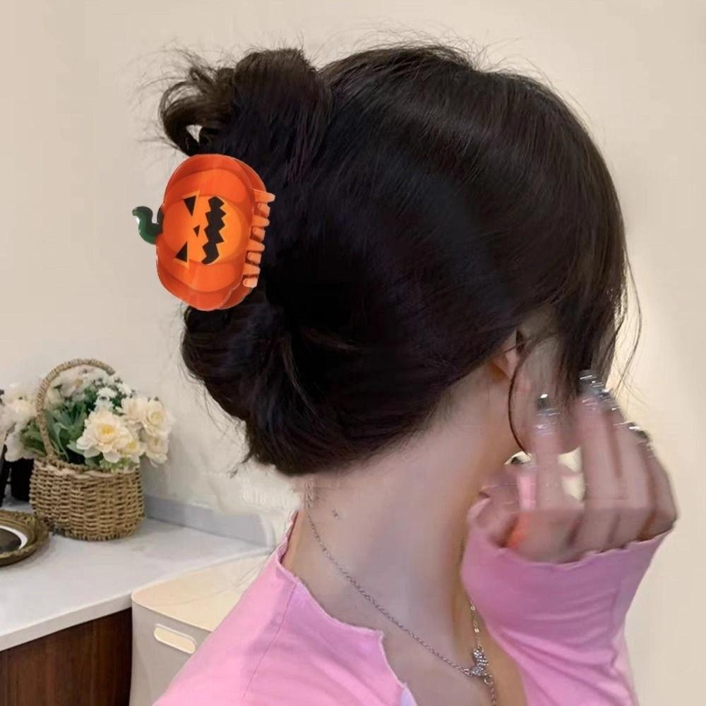 PVC Pumpkin Themed Gripper Spider Skeleton Shark Clip Headwear Halloween Hair Claw  Girls