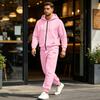 Men's Multi-Pocket Zip-Up Hooded Sweatshirt and Pants Set Athletic Tracksuit
