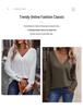2025 Spring Women's Solid Color V-Neck Loose Long Sleeve T-Shirt with Buttons