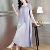 Women Casual O-neck Short Sleeve Summer Pleated Dress