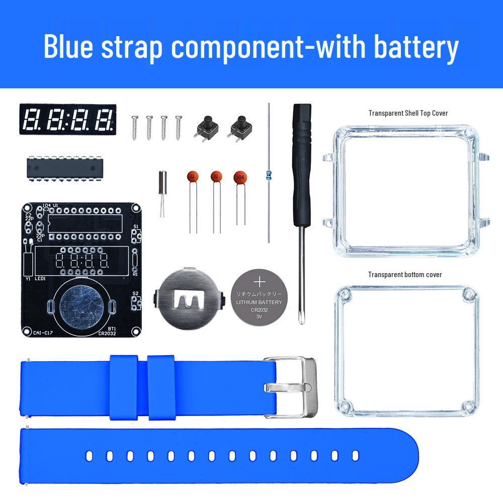 DIY LED Watch Kit: Electronic Assembly with Transparent Microcomputer Digital Display