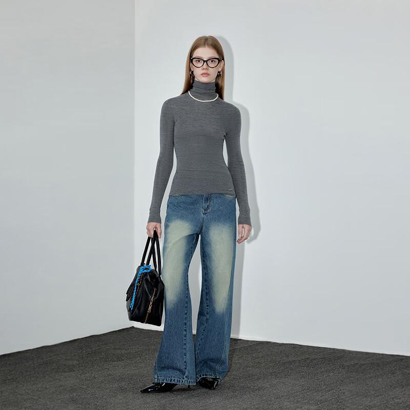 GREEN BELT American Retro Washed Denim Wide-Leg Jeans