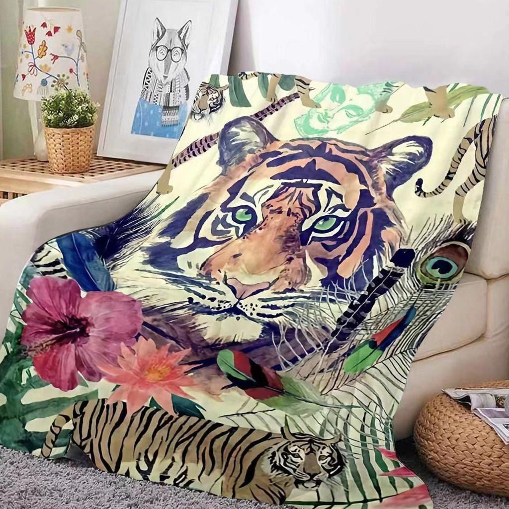 Tigers sudden attack digitalprinted polyester Bedroom velvet flannel soft sofa cover blanket Fleece soft sofa cover blankets