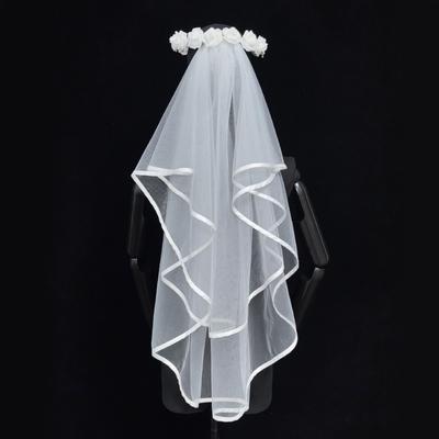 Eleganter 60/100cm Brautschleier Weiß Perlenrand Netzspitze Jungfern Schleier Elfenbein Weiß Doppellagiger Perlen Schleier Hochzeit Brautparty