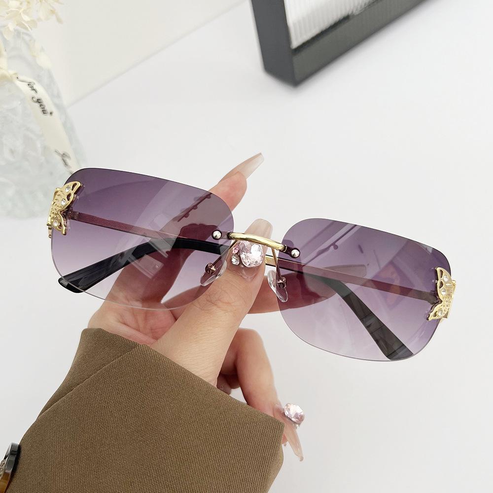 New  Rimless Butterfly Square Sunglasses Women For Men Vintage Sun Glasses Luxury Brand Designer Steampunk Pink Shades Uv400