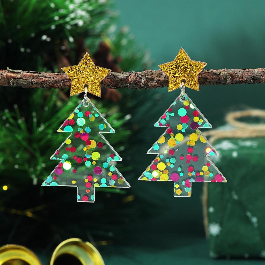 Europäische & Amerikanische Liebesherz Acryl Weihnachtsbaum Ohrringe für Damen