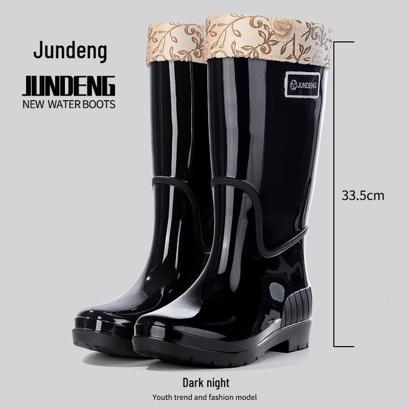 Women's Waterproof High Tube Non-Slip Rain Boots with Warm Velvet Lining - Fashionable PVC Rubber Shoes