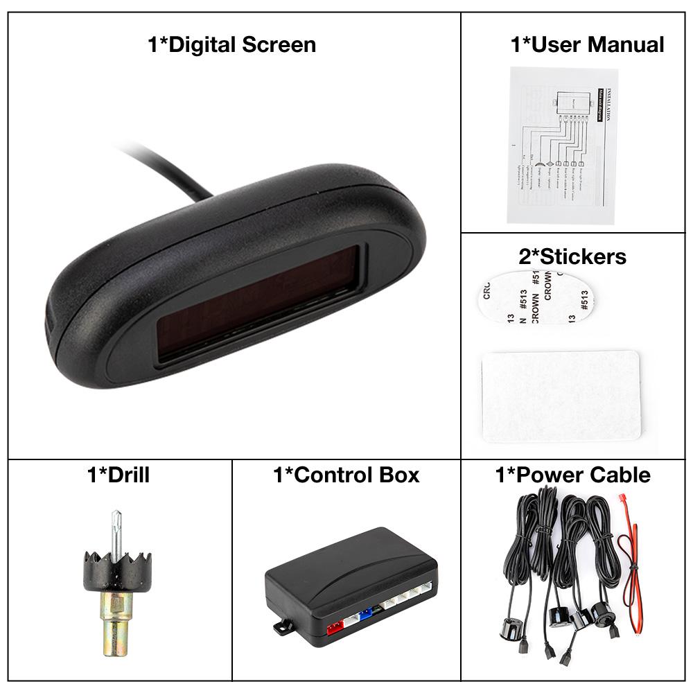 Car Auto Parking LED Parking Radar With 4 Parking Sensors Backup Car Parking Radar Monitor Detector System Backlight Display