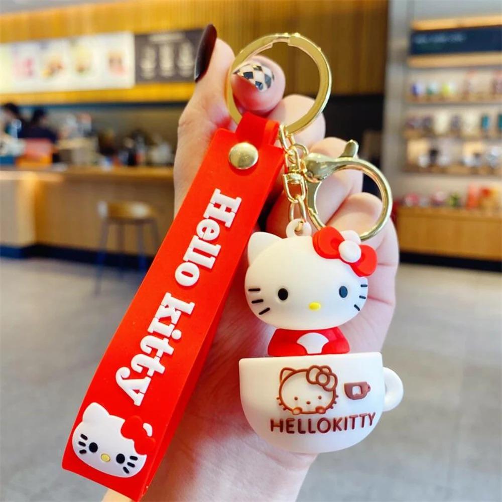 Cute Cartoon Hello Kitty Keychain Teacup Key Chain Women Girl Schoolbag Shoulder Bag Car Keyring Kid Kawaii Gift Festival gifts