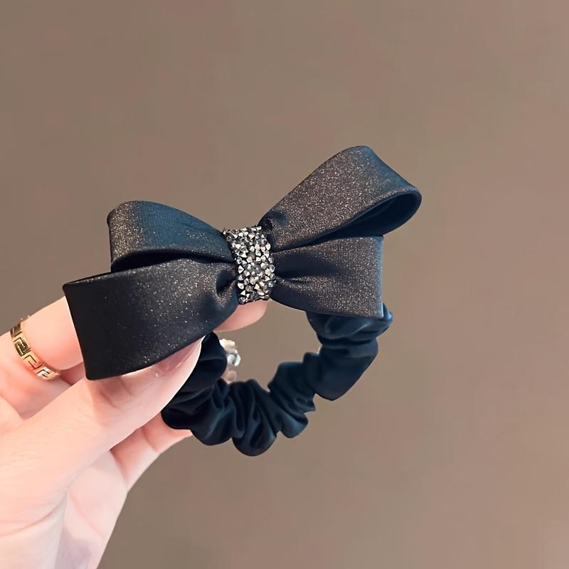 Elegant Satin Leather Hair Scrunchie | Rhinestone, Chic, Featherless, for Women, Suitable for All Seasons