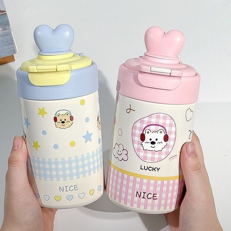 Girl Thermal Mug With Straw And Tea Strainer For Home Office Travel
