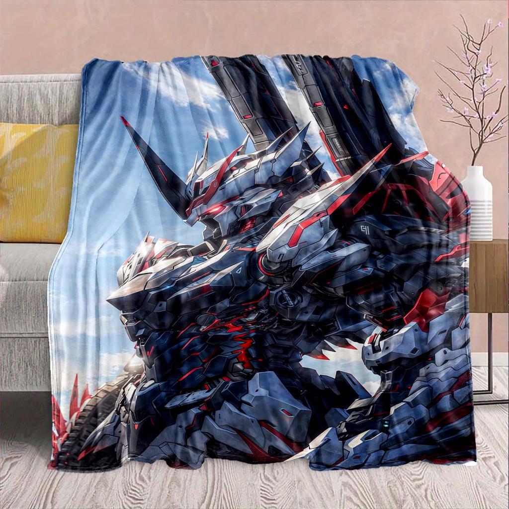 Gundam Anime Flannel Blanket - Soft Warm Perfect for Sofa, Bedding Camping Travel Office Home Decor 