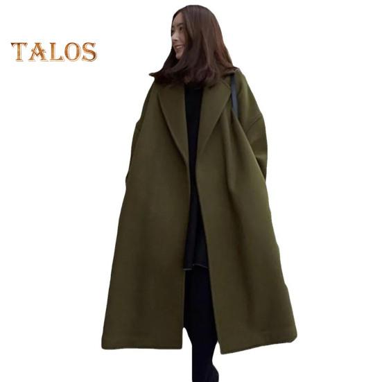 

Женская шерстяная куртка с отложным воротником, однотонное пальто длиной до середины икры, с длинными рукавами, для поездок на работу, свиданий, весна, осень, зима, пальто L зелёный