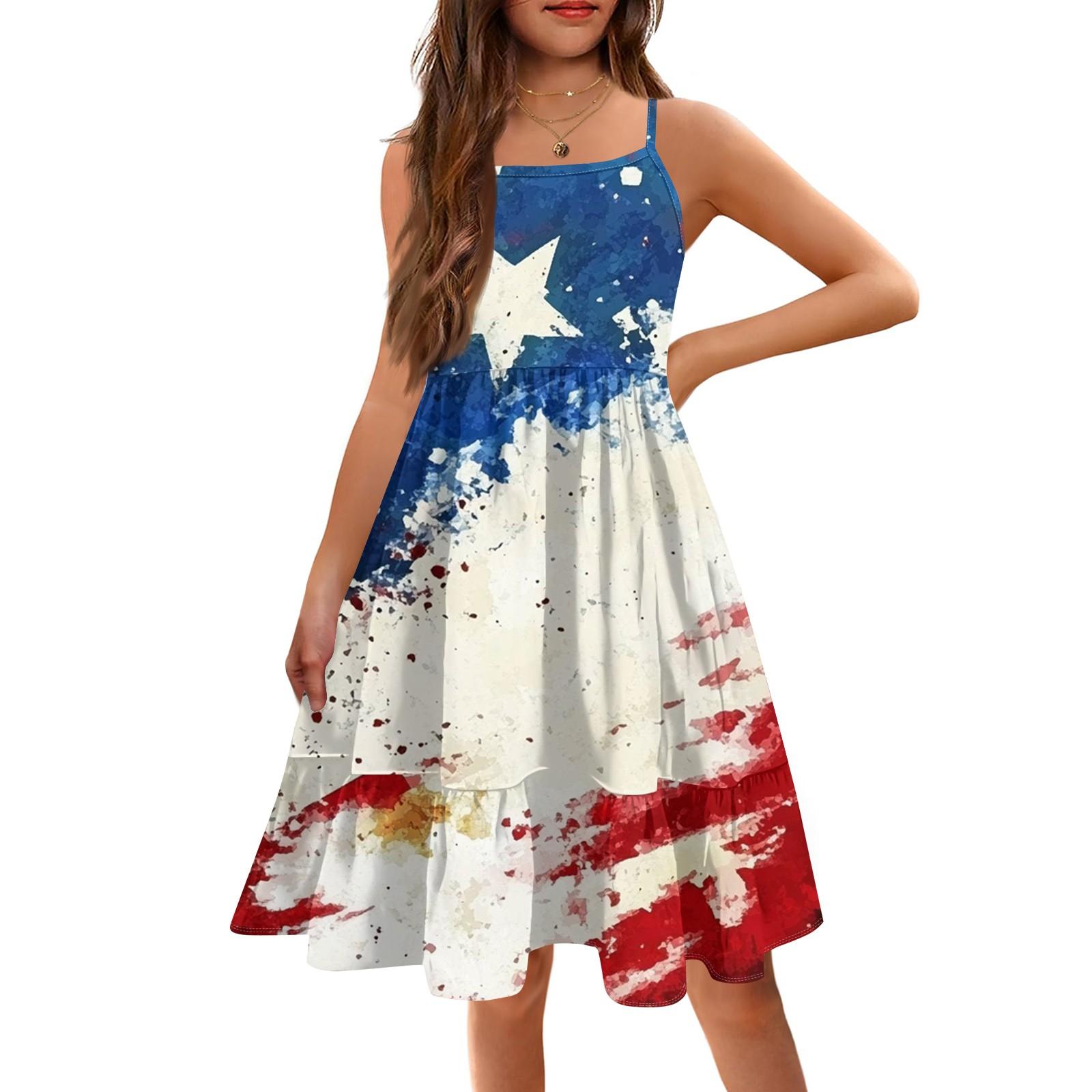 

Летнее детское платье без рукавов для девочек, милое повседневное платье принцессы на День независимости 120 белый