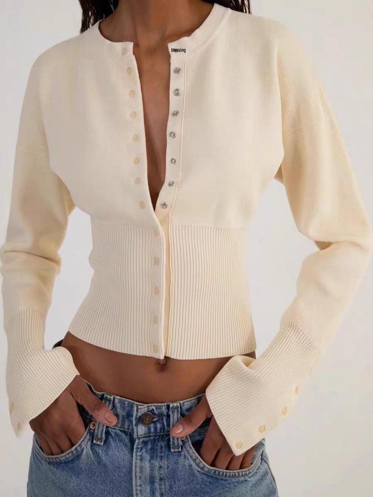 New French Classic Round Neck Knit Cardigan - Women's Autumn/Winter Sweater