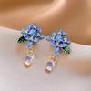 Blue Color Orchid Earrings Sweet Flower Earrings New Pendant Earrings  Women