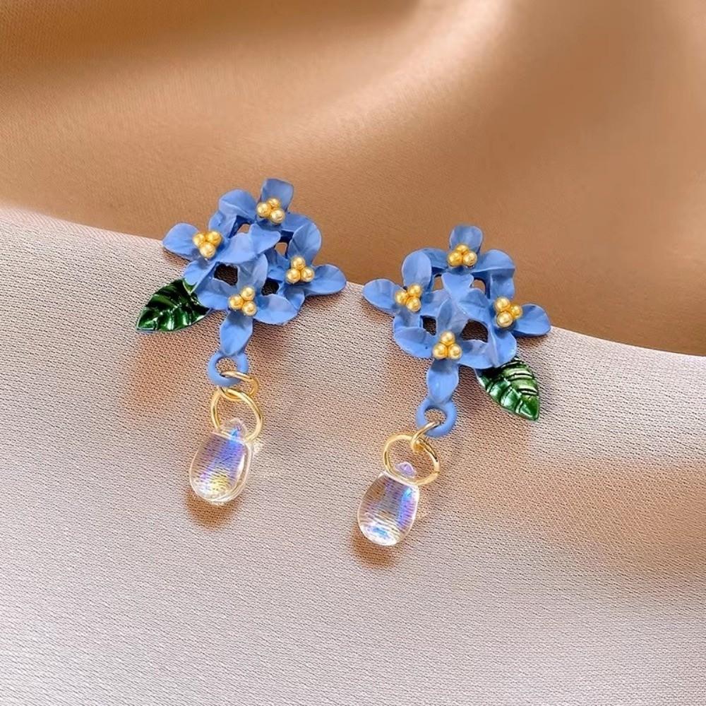 Blue Color Orchid Earrings Sweet Flower Earrings New Pendant Earrings Women