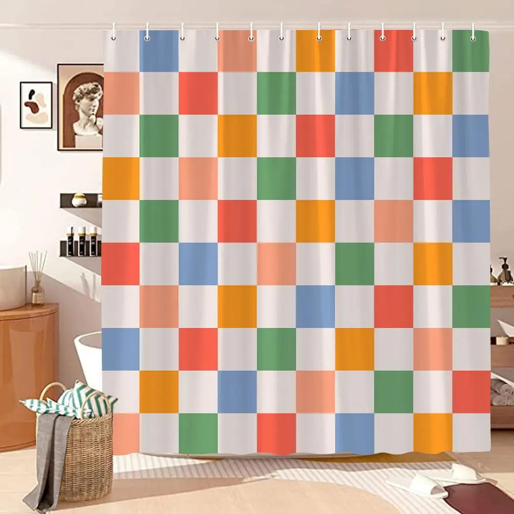 Vintage Geometric Lines Shower Curtain Modern Abstract Bohemian Minimalist Tones Polyester Fabric Shower Curtains Bathroom Decor