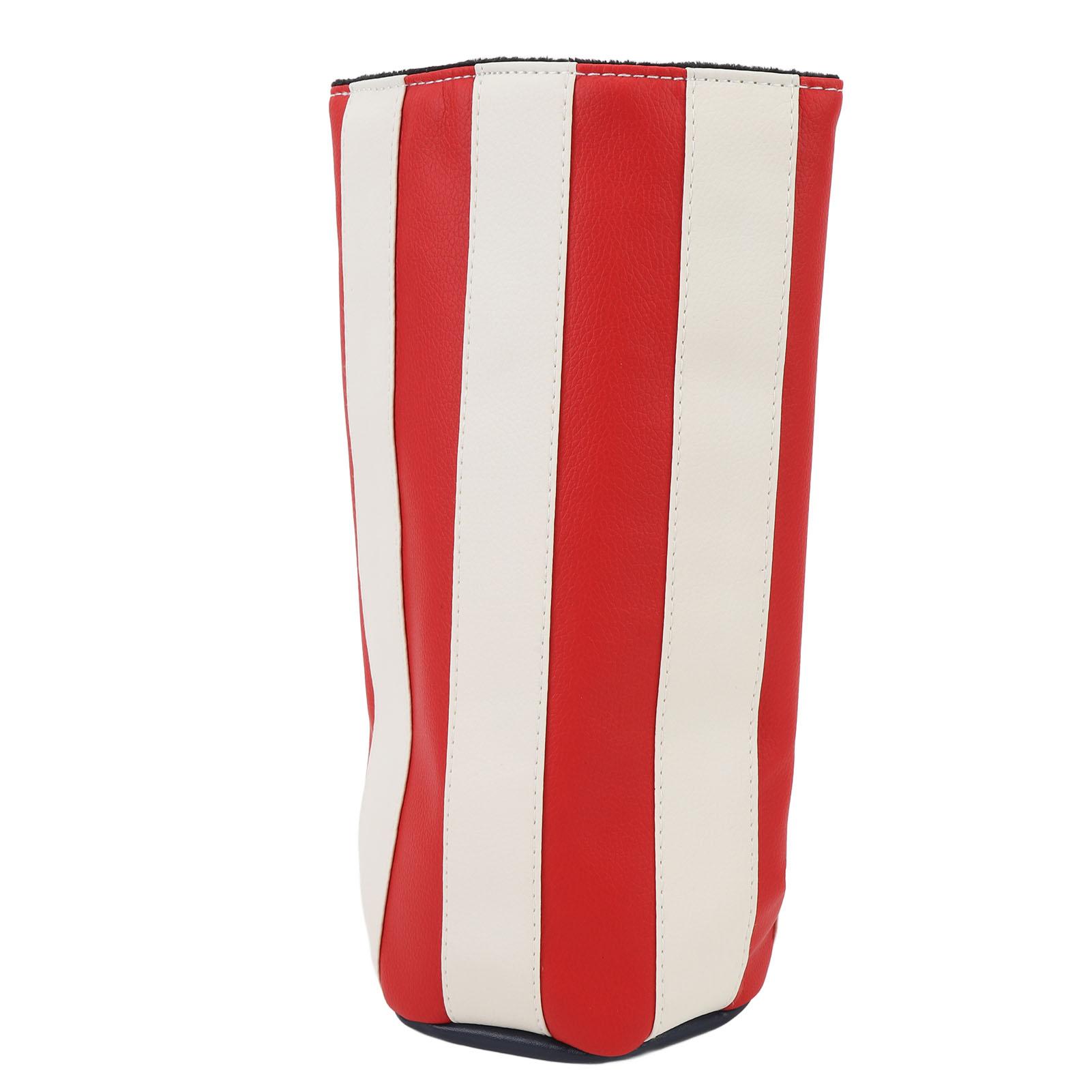 Golfing Club Head Cover PU Splashing Proof Plush Lining Barrel Shaped Golfing Club Head Protector Red White Stripe red