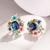 Huitan Aesthetic Colorful Enamel Flower Hoop Earrings for Women Luxury Oval Blue CZ Wedding Accessories Romantic Female