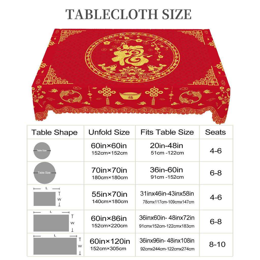 1 Piece Of Chinese Blessing Red Round Tablecloth, 5 Sizes, Chinese Spring Festival Wealth Cantonese Printed Square Tablecloth, Edge Embossing Process,
