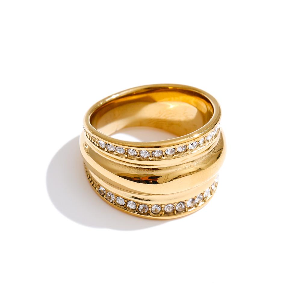 Eetit Size 6789 Stainless Steel Cubic Zirconia Wide Ring 16K & Platinum Color PVD Plated High Quality Popular Finger Jewelry