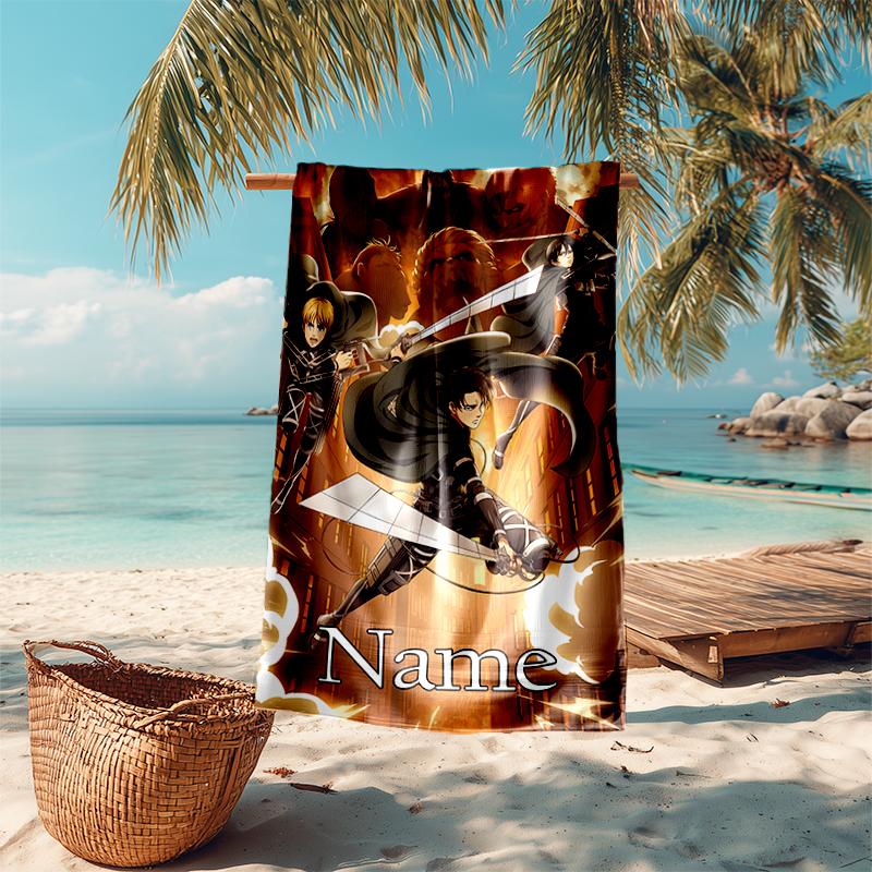 Personalized customized proof beach towel with Attack on Titan pattern - soft, absorbent, quick-drying, perfect swimming, camping&bathing