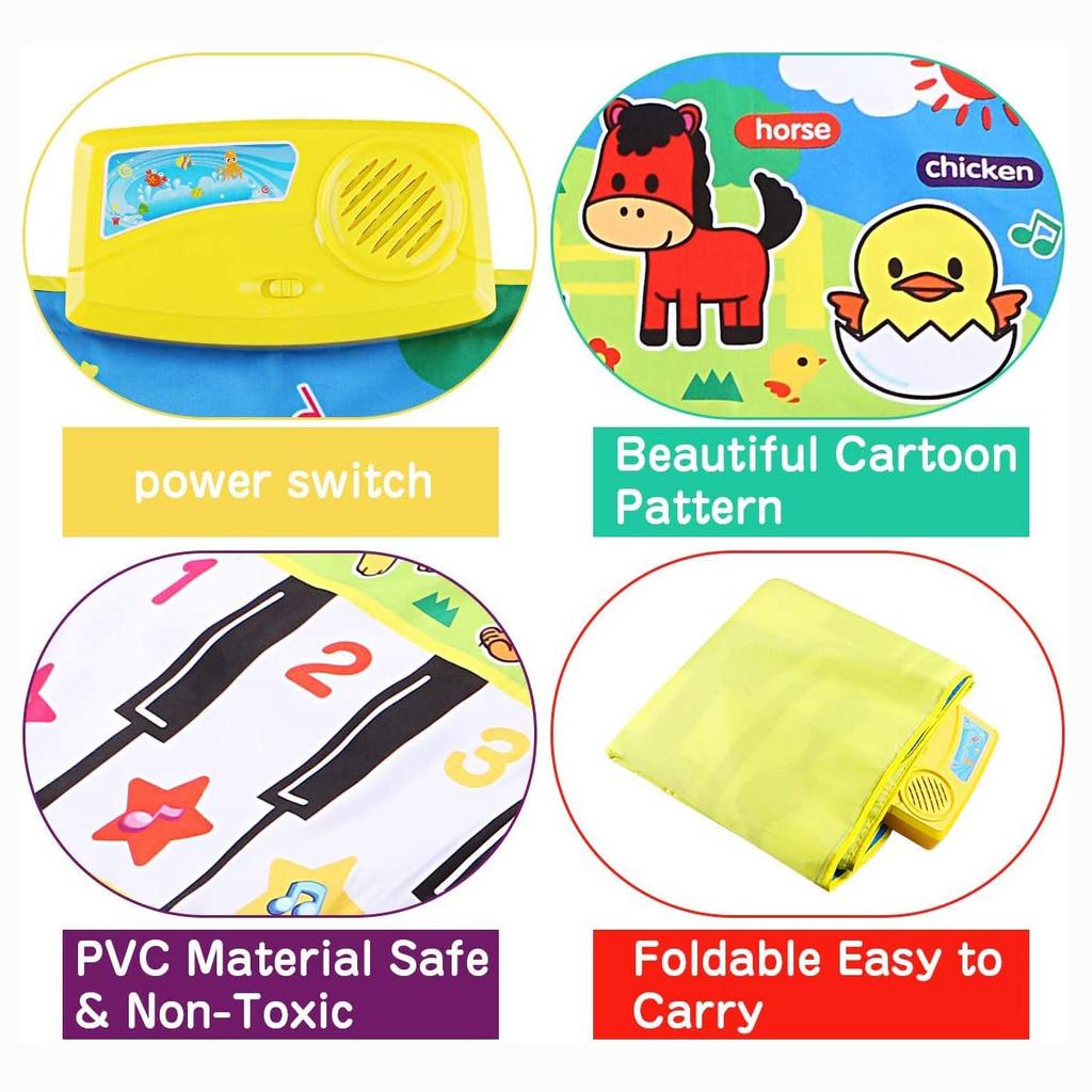 Musikalische Matten, Tastatur, Klavier, Spielmatte, Tanzfläche, Musikmatte, Tierdecke, Teppich, Spielmatte, frühes Lernspielzeug für Kinder, Babys, Kleinkinder (53,2 x 23,6 Zoll)