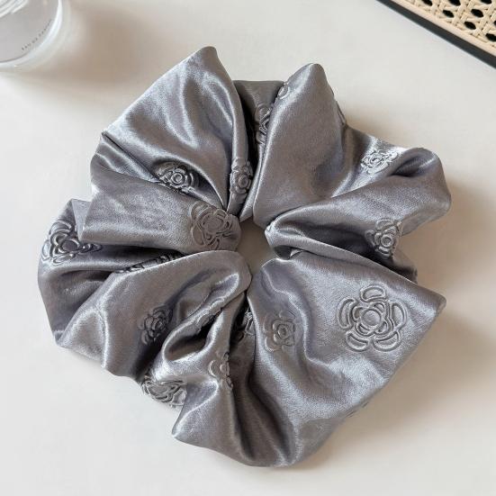 Elástico de Cabelo Feminino Cor Pura Estampa de Camélia Alta Elasticidade Corda de Cabelo Cetim Liso Scrunchy de Cabelo Acessório de Cabelo Sem Danos