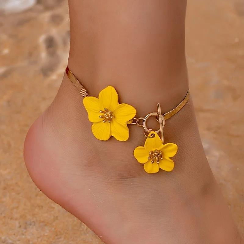Fashion White Flower Pendant Anklet For Women Elegant Snake Bone Chain Chain Foot Chain Summer Party Jewelry Gifts