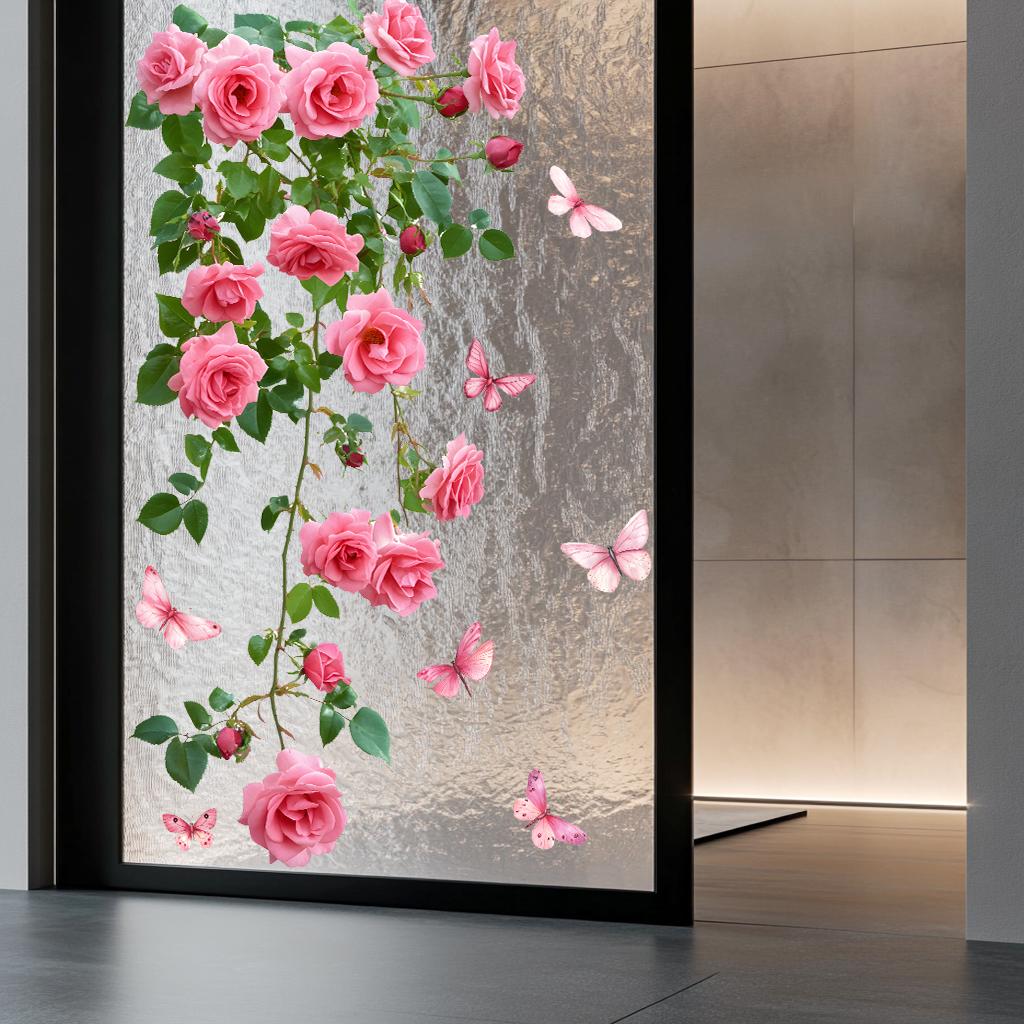 

Romantic Rose Electrostatic Window Sticker Double Sided Printed Glass Decal for Bedroom Kitchen Home Decor Beautification