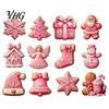 Christmas Tree Garland Decor Pieces 12/24/36Pcs Pink Gingerbread Wooden Ornaments, Xmas Hanging Decorations, Holiday Souvenirs for Seasonal