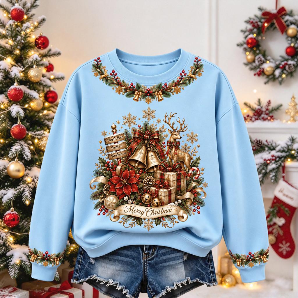 Women's Christmas Print Long Sleeve Top Casual Fall Winter Blouse for Holiday and Everyday Wear