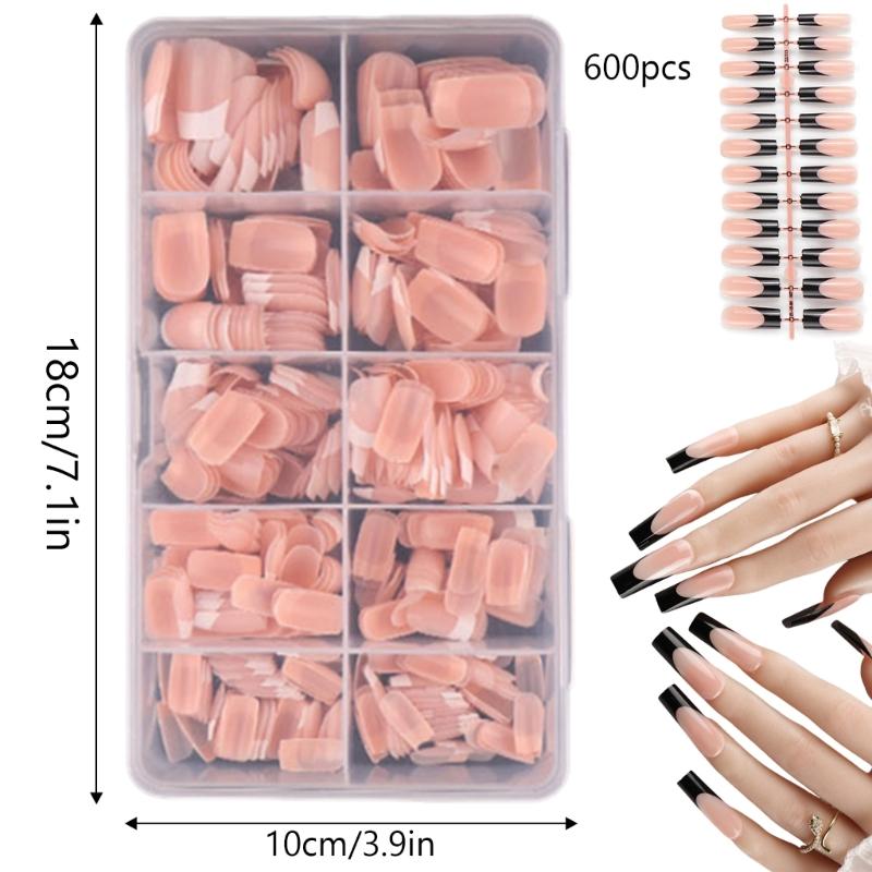 600x/Box French Tip False Nails Press On Nail Almond False Nails Full Cover Stick On Nail  Ballerinas Artificial Nails